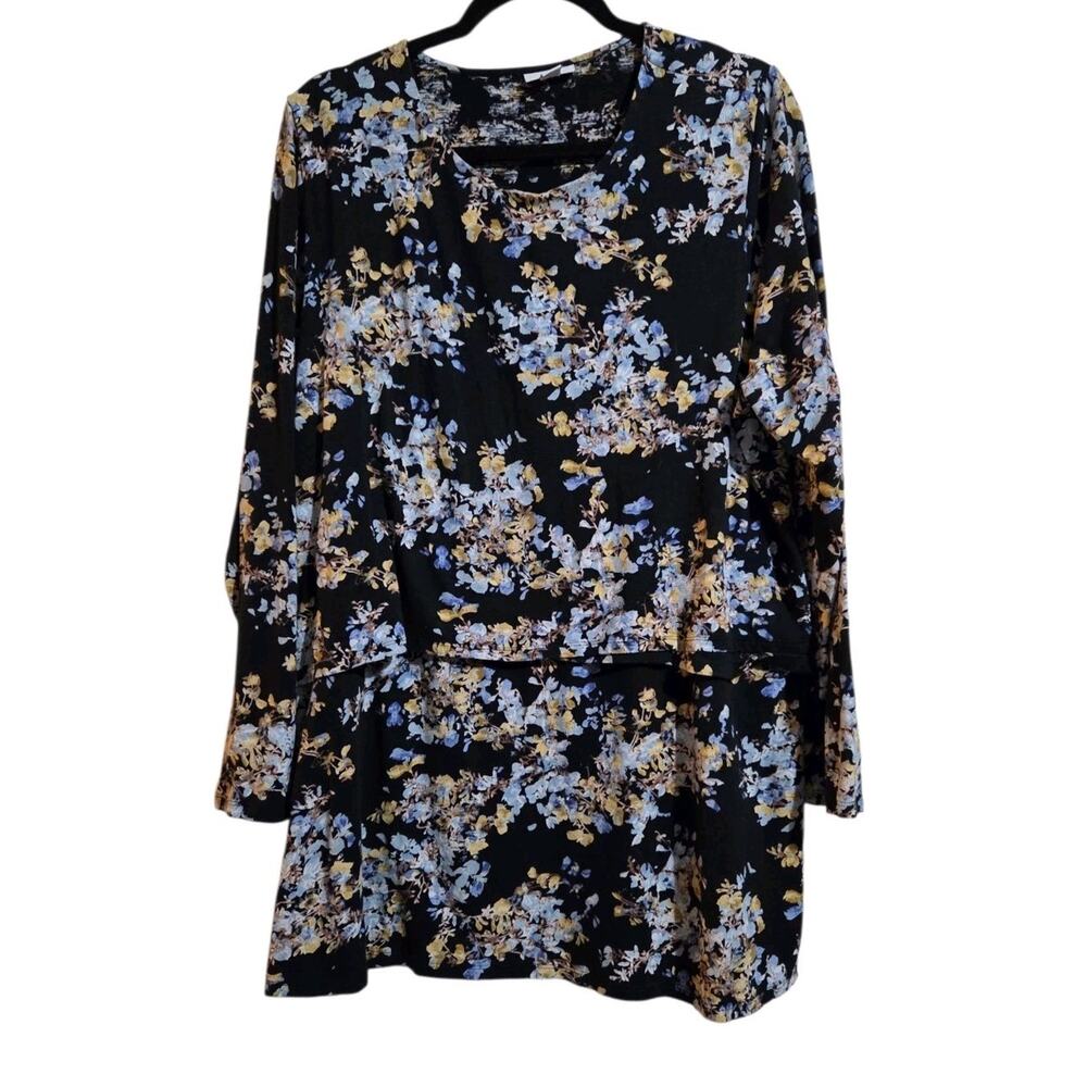 J. Jill Womens Blouse Tunic Top Floral Layered Scoop Neck Soft Cozy Casual Sz XL